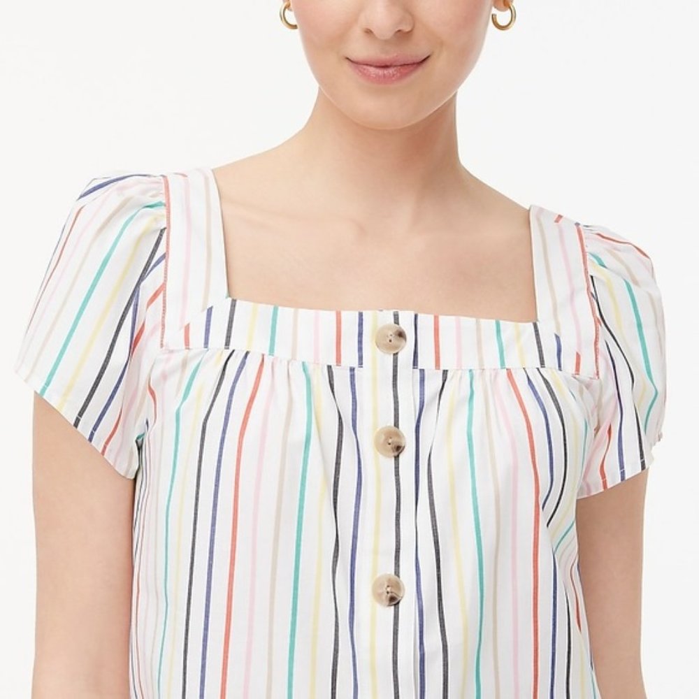 J. Crew Rainbow Striped Button Flutter Crop Top - image 1